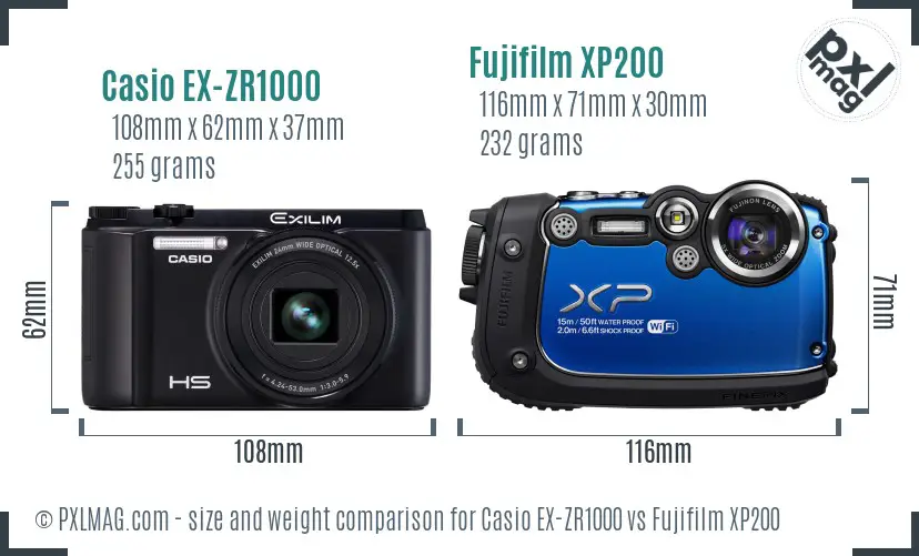 Casio EX-ZR1000 vs Fujifilm XP200 size comparison Casio EX-ZR1000 vs Fujifilm XP200 size comparison