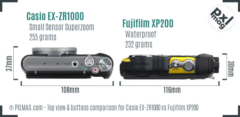 Casio EX-ZR1000 vs Fujifilm XP200 top view buttons comparison