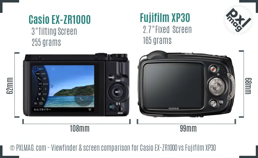 Casio EX-ZR1000 vs Fujifilm XP30 Screen and Viewfinder comparison Casio EX-ZR1000 vs Fujifilm XP30 Screen and Viewfinder comparison