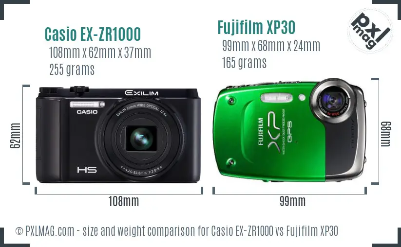 Casio EX-ZR1000 vs Fujifilm XP30 size comparison Casio EX-ZR1000 vs Fujifilm XP30 size comparison