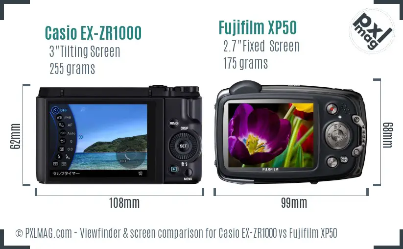 Casio EX-ZR1000 vs Fujifilm XP50 Screen and Viewfinder comparison Casio EX-ZR1000 vs Fujifilm XP50 Screen and Viewfinder comparison