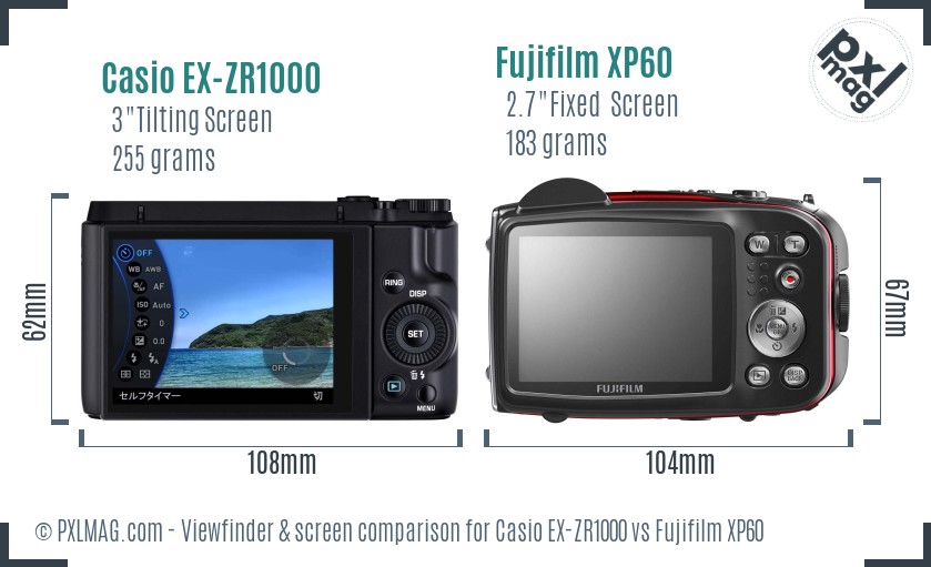 Casio EX-ZR1000 vs Fujifilm XP60 Screen and Viewfinder comparison
