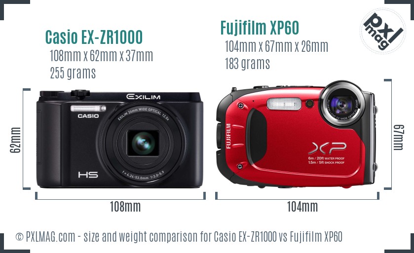 Casio EX-ZR1000 vs Fujifilm XP60 size comparison Casio EX-ZR1000 vs Fujifilm XP60 size comparison