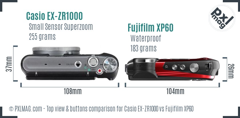 Casio EX-ZR1000 vs Fujifilm XP60 top view buttons comparison