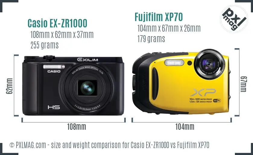 Casio EX-ZR1000 vs Fujifilm XP70 size comparison Casio EX-ZR1000 vs Fujifilm XP70 size comparison