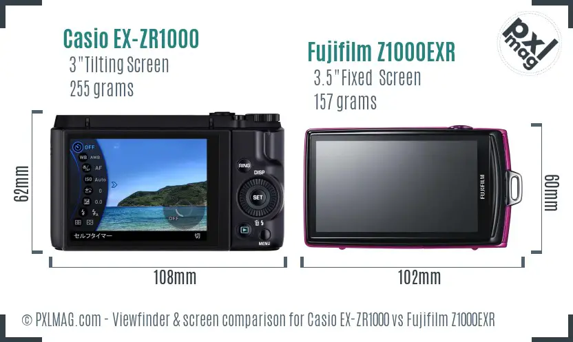 Casio EX-ZR1000 vs Fujifilm Z1000EXR Screen and Viewfinder comparison
