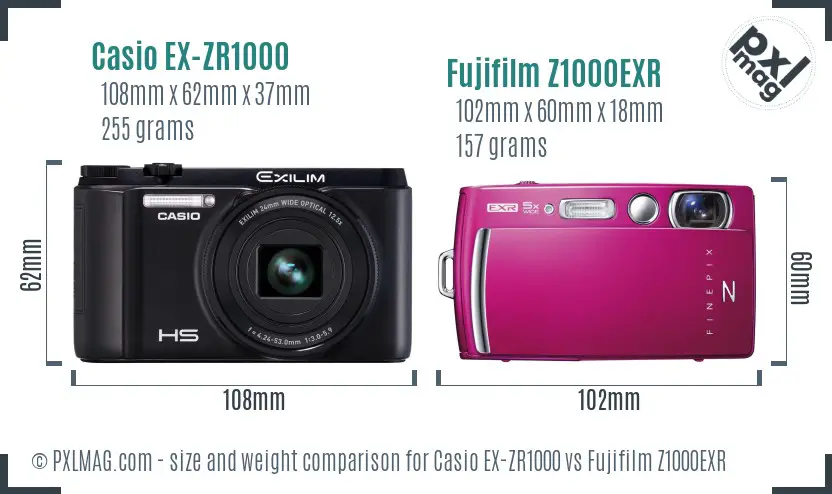 Casio EX-ZR1000 vs Fujifilm Z1000EXR size comparison