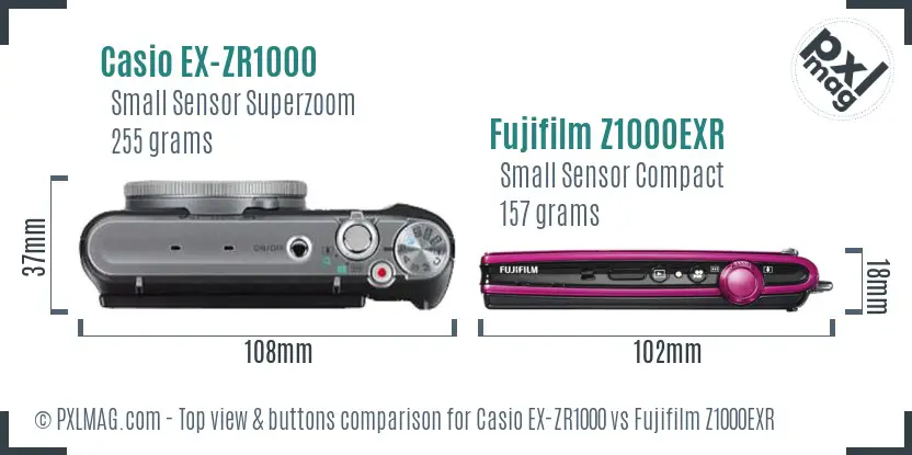 Casio EX-ZR1000 vs Fujifilm Z1000EXR top view buttons comparison