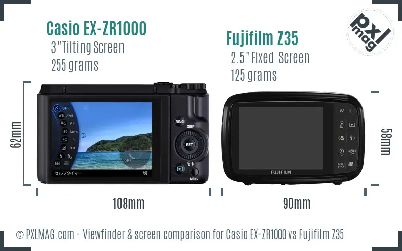 Casio EX-ZR1000 vs Fujifilm Z35 Screen and Viewfinder comparison