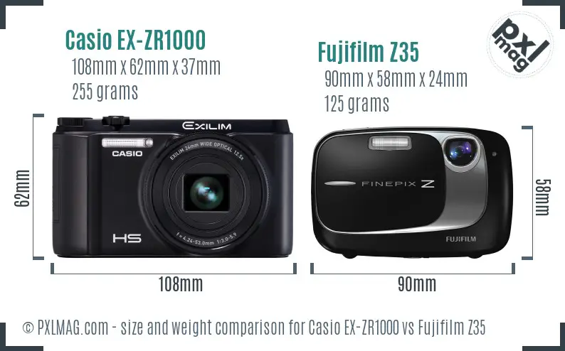 Casio EX-ZR1000 vs Fujifilm Z35 size comparison