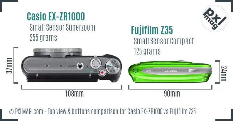 Casio EX-ZR1000 vs Fujifilm Z35 top view buttons comparison