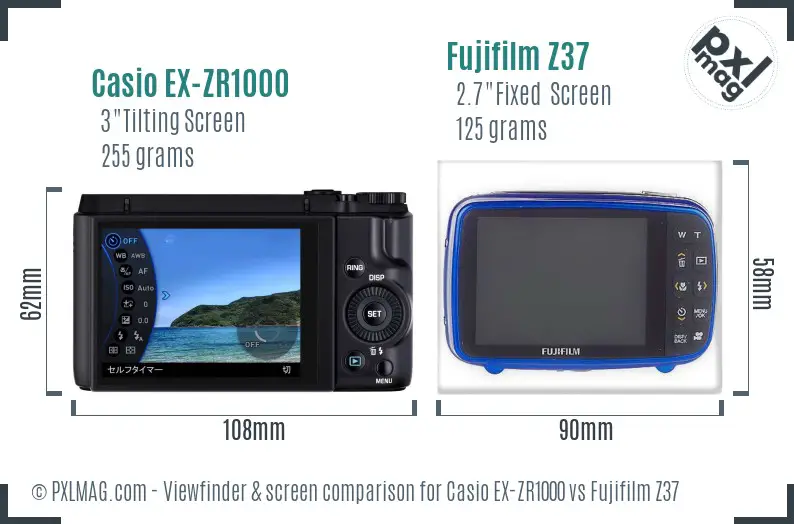 Casio EX-ZR1000 vs Fujifilm Z37 Screen and Viewfinder comparison
