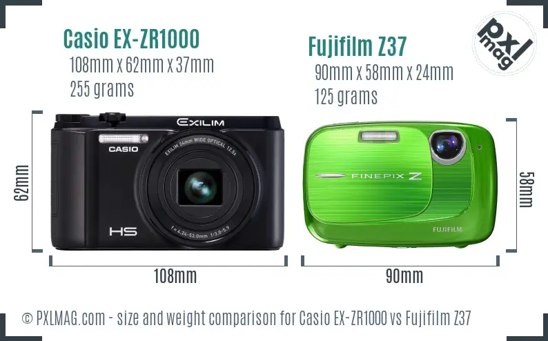 Casio EX-ZR1000 vs Fujifilm Z37 size comparison