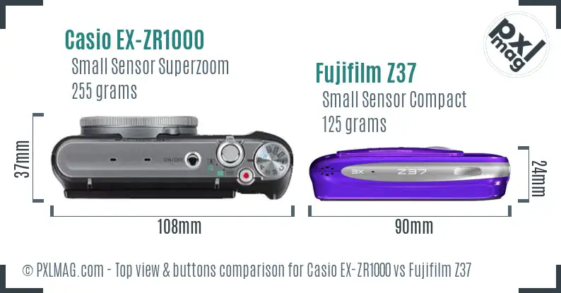 Casio EX-ZR1000 vs Fujifilm Z37 top view buttons comparison