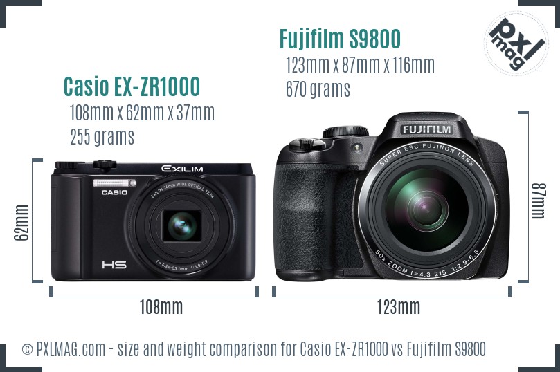Casio EX-ZR1000 vs Fujifilm S9800 size comparison
