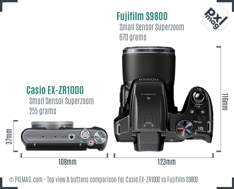 Casio EX-ZR1000 vs Fujifilm S9800 top view buttons comparison