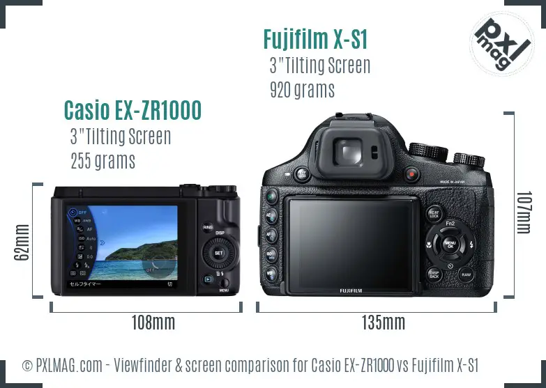 Casio EX-ZR1000 vs Fujifilm X-S1 Screen and Viewfinder comparison