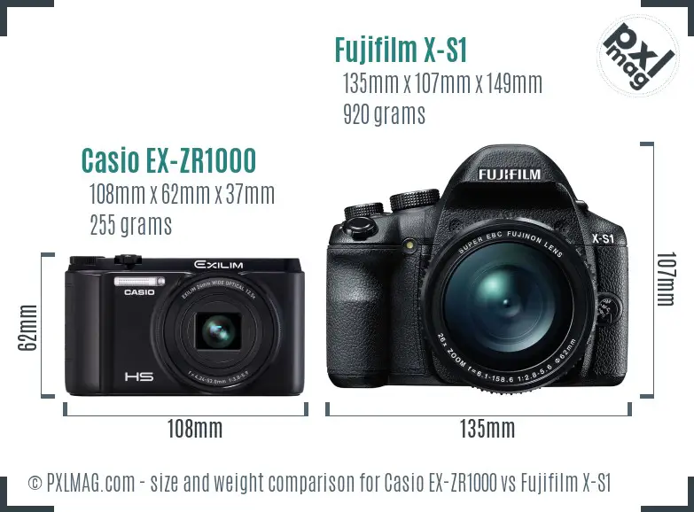 Casio EX-ZR1000 vs Fujifilm X-S1 size comparison