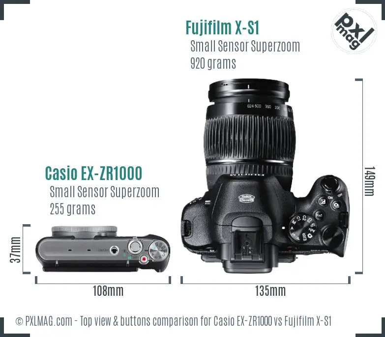 Casio EX-ZR1000 vs Fujifilm X-S1 top view buttons comparison