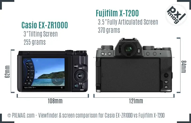 Casio EX-ZR1000 vs Fujifilm X-T200 Screen and Viewfinder comparison