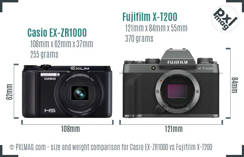 Casio EX-ZR1000 vs Fujifilm X-T200 size comparison