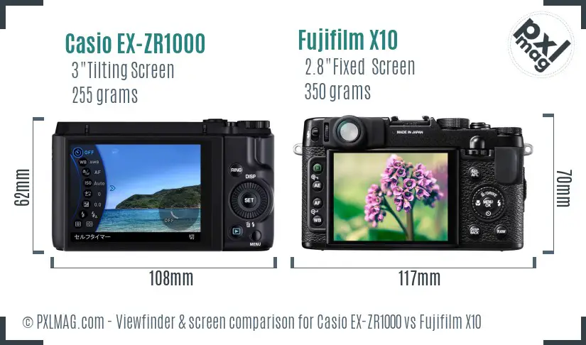 Casio EX-ZR1000 vs Fujifilm X10 Screen and Viewfinder comparison