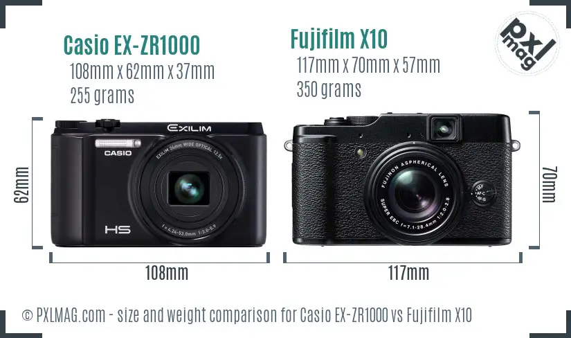 Casio EX-ZR1000 vs Fujifilm X10 size comparison