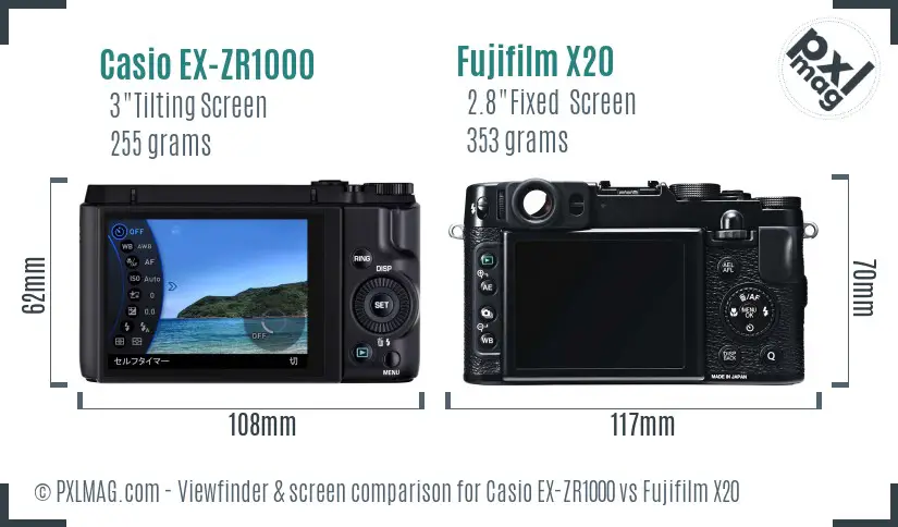 Casio EX-ZR1000 vs Fujifilm X20 Screen and Viewfinder comparison