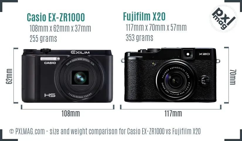 Casio EX-ZR1000 vs Fujifilm X20 size comparison