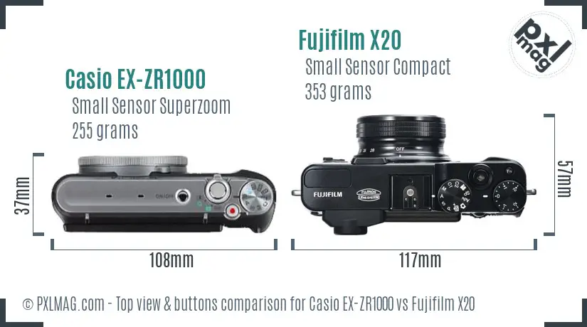 Casio EX-ZR1000 vs Fujifilm X20 top view buttons comparison