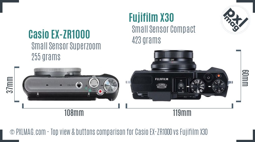 Casio EX-ZR1000 vs Fujifilm X30 top view buttons comparison