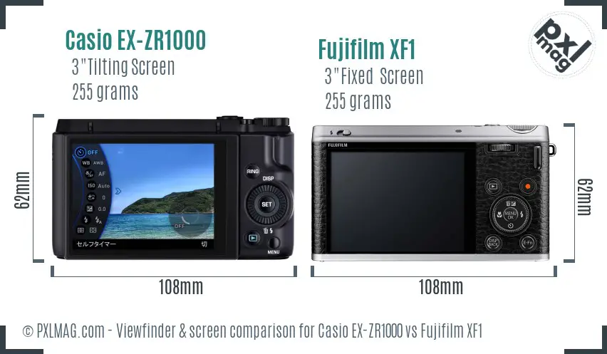 Casio EX-ZR1000 vs Fujifilm XF1 Screen and Viewfinder comparison