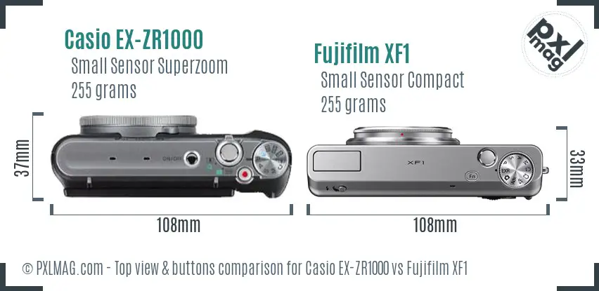 Casio EX-ZR1000 vs Fujifilm XF1 top view buttons comparison