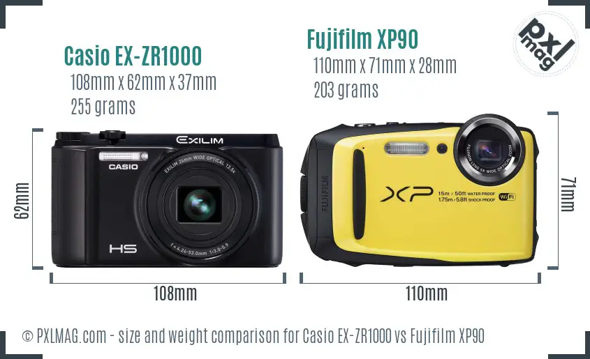 Casio EX-ZR1000 vs Fujifilm XP90 size comparison Casio EX-ZR1000 vs Fujifilm XP90 size comparison