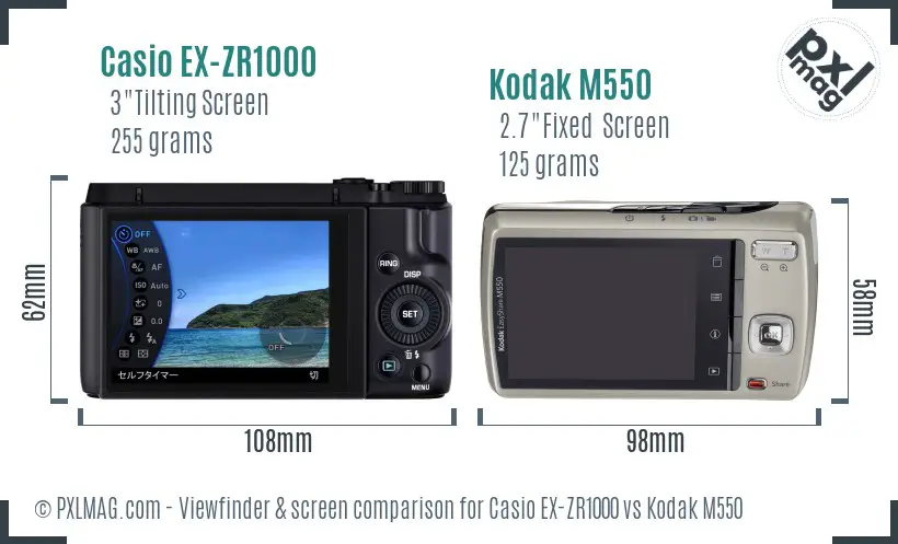 Casio EX-ZR1000 vs Kodak M550 Screen and Viewfinder comparison