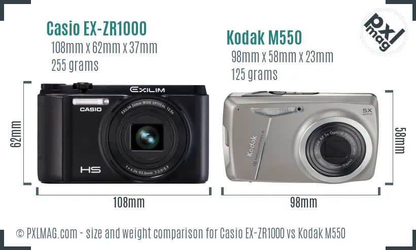 Casio EX-ZR1000 vs Kodak M550 size comparison