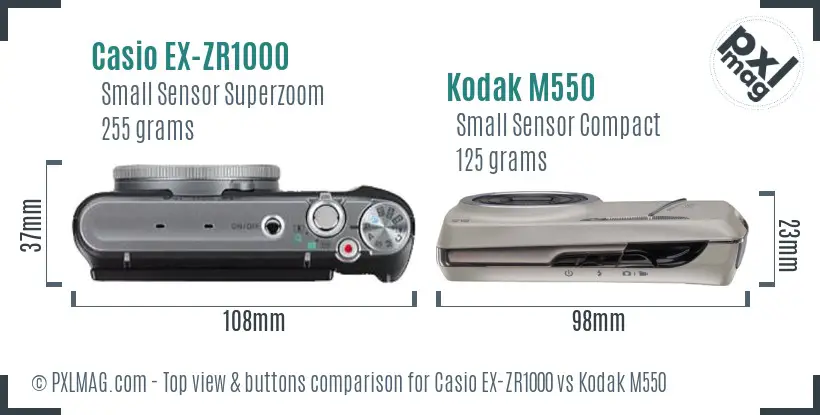 Casio EX-ZR1000 vs Kodak M550 top view buttons comparison