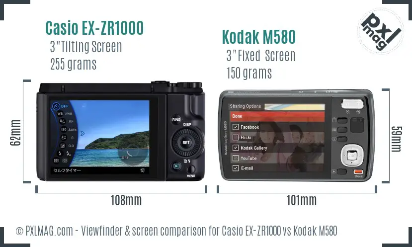 Casio EX-ZR1000 vs Kodak M580 Screen and Viewfinder comparison