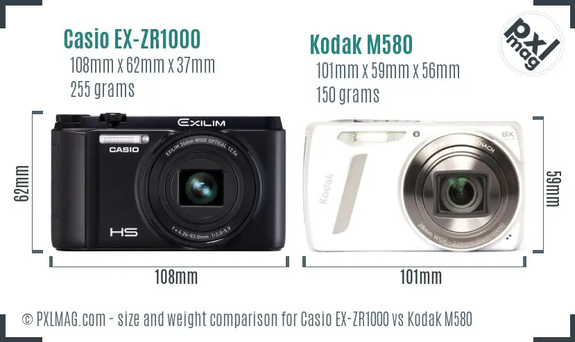 Casio EX-ZR1000 vs Kodak M580 size comparison