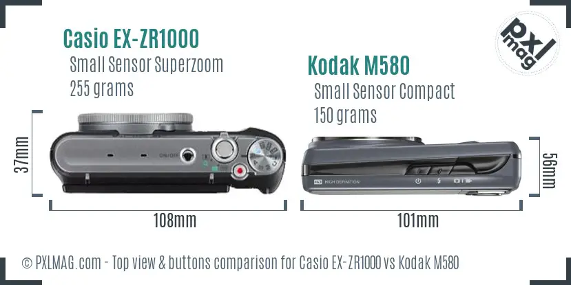 Casio EX-ZR1000 vs Kodak M580 top view buttons comparison