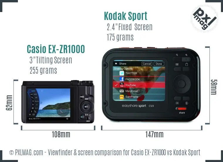 Casio EX-ZR1000 vs Kodak Sport Screen and Viewfinder comparison