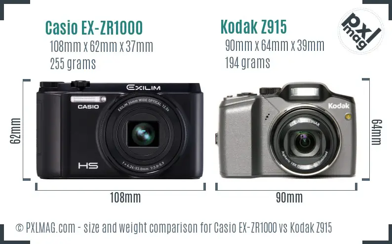 Casio EX-ZR1000 vs Kodak Z915 size comparison