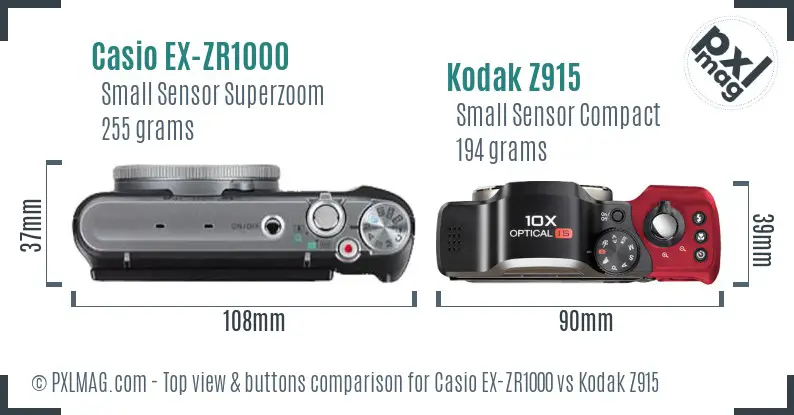 Casio EX-ZR1000 vs Kodak Z915 top view buttons comparison