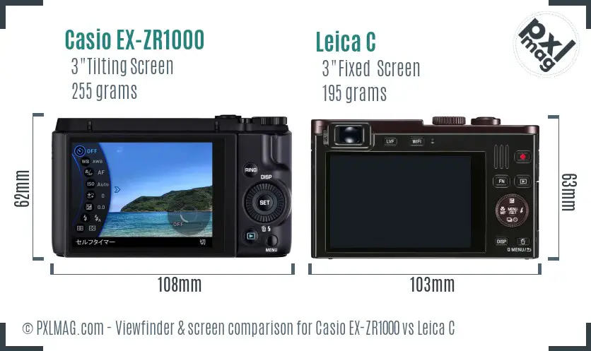 Casio EX-ZR1000 vs Leica C Screen and Viewfinder comparison