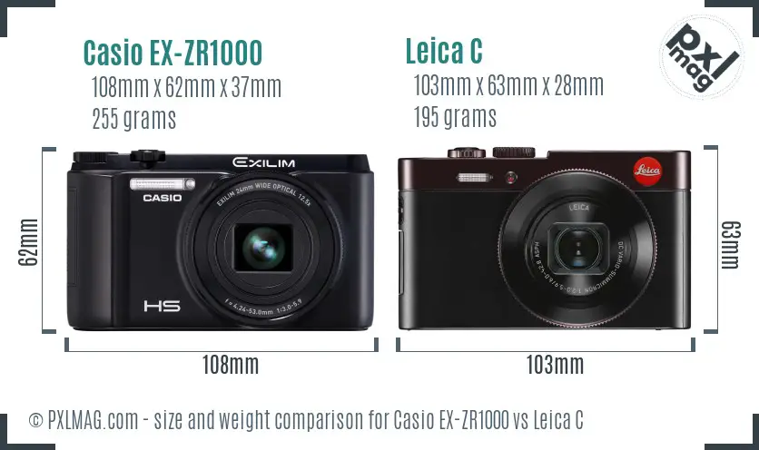 Casio EX-ZR1000 vs Leica C size comparison