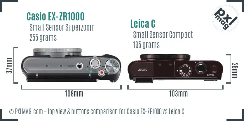 Casio EX-ZR1000 vs Leica C top view buttons comparison