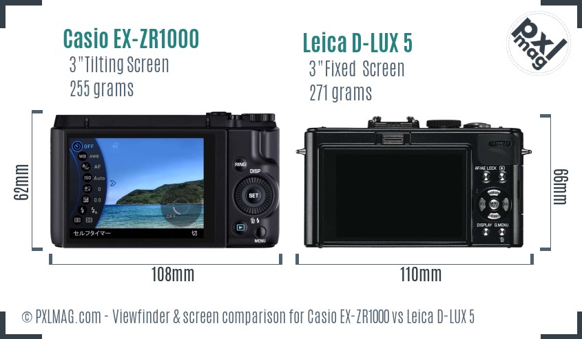 Casio EX-ZR1000 vs Leica D-LUX 5 Screen and Viewfinder comparison