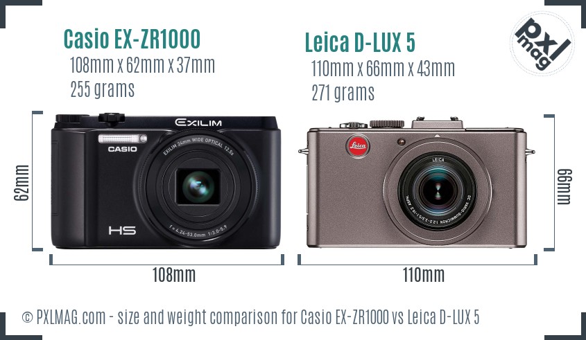 Casio EX-ZR1000 vs Leica D-LUX 5 size comparison Casio EX-ZR1000 vs Leica D-LUX 5 size comparison