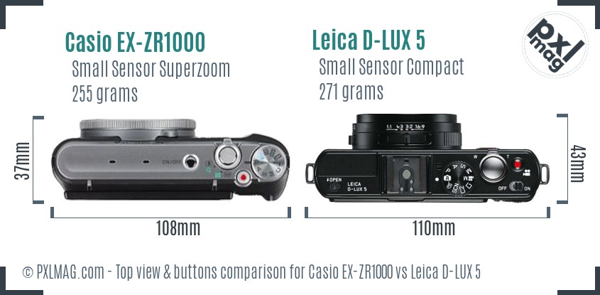 Casio EX-ZR1000 vs Leica D-LUX 5 top view buttons comparison