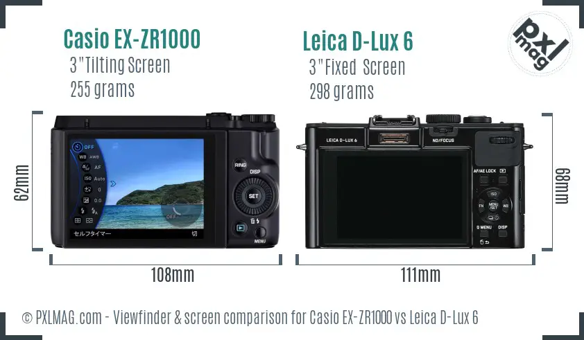Casio EX-ZR1000 vs Leica D-Lux 6 Screen and Viewfinder comparison